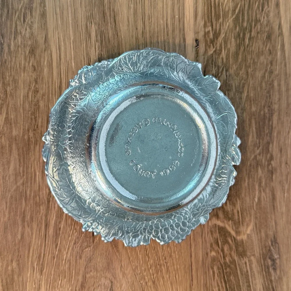 Vintage Arthur Court Aluminum Grape Motif Wine Coaster Caddy Trinket Dish 1988